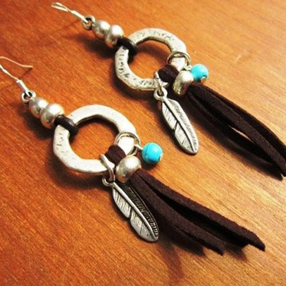 turquoise earrings jewelry dangle earrings boho earrings ethnic earrings leather Earrings big leather Earrings
