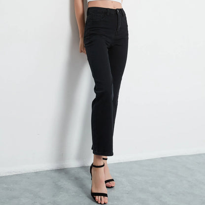 ZHISILAO New Straight High Waist Jeans Women Vintage Black Stretch Loose Long Denim Pants Streetwear Ladies trouser 2021