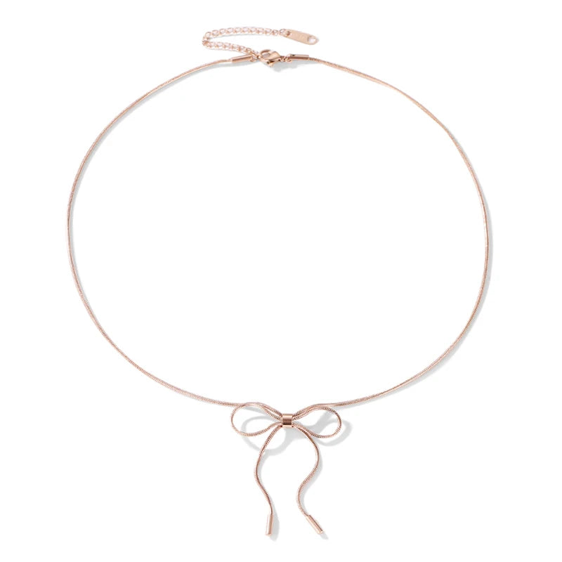 Zerain Desiff New Bowknot Necklace Women's Simple Fashion Titanium Steel Necklace Necklace Women  Butterfly Necklace