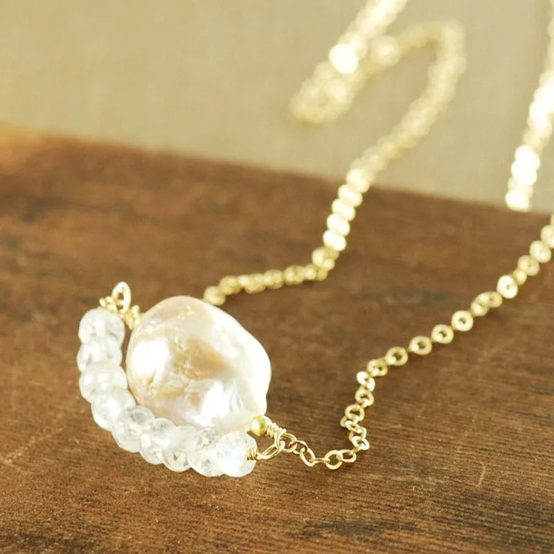 Gray Freshwater Pearl Necklace Baroque Pearl necklace  Pearl Necklace Aqua Chalcedony Seed Pearl Necklace