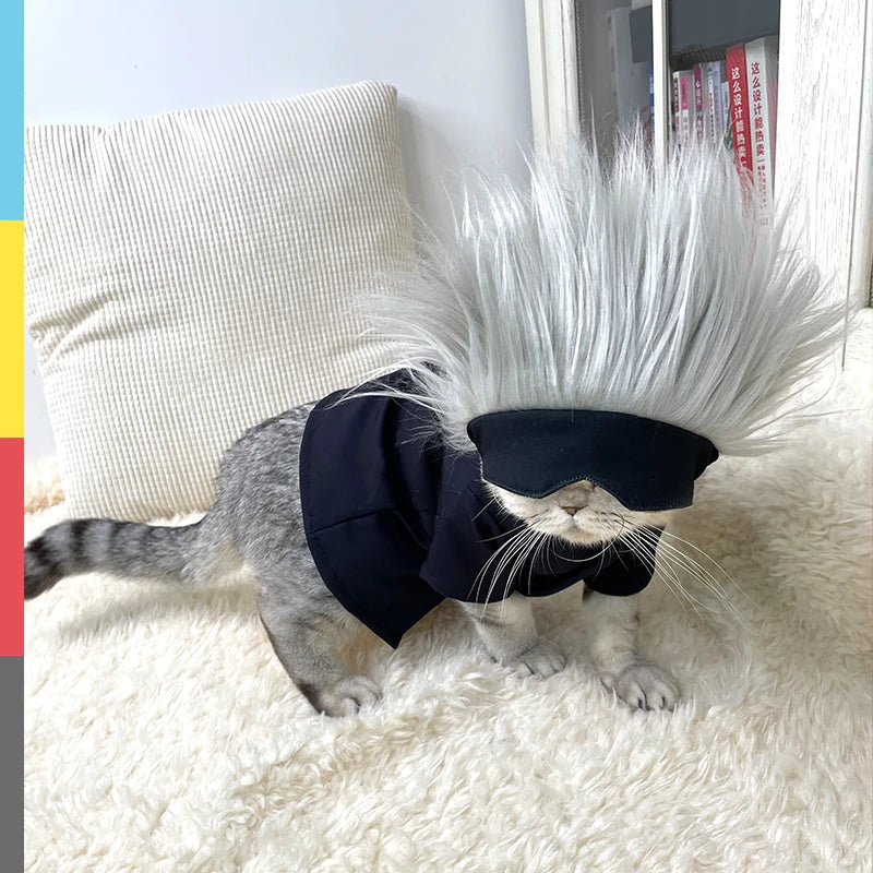 Pet Clothes Anime Gojo Satoru Cosplay Costume Cat Suit Jumpsuit Hat Dog Cosplay Outfits Custom Made