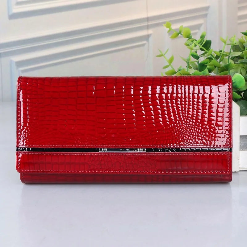 Genuine Leather Wallet Women Alligator Ladies Leather Wallet Famous Brand Real Cowhide Women Purses Long Female Clutch Bag