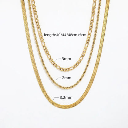 Joolim Jewelry Chaîne Figaro plaquée or, chaîne corde, chaîne serpent, collier trois rangs en acier inoxydable, vente en gros de bijoux