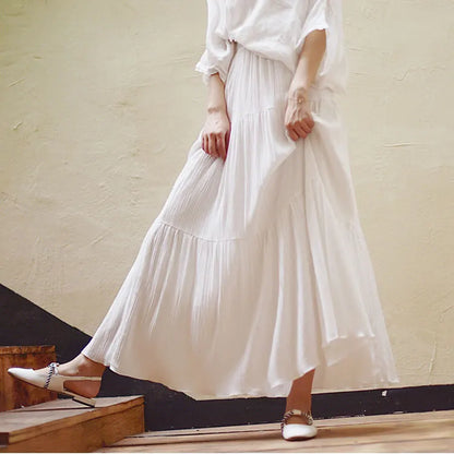 2025 Summer New Women White Long Skirt High Waist Stretch Cotton And Linen Skirts Saia Women A-Line Skirt Faldas Jupe Femme