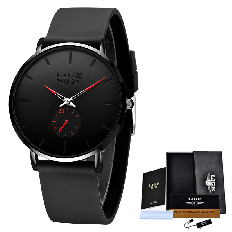 LIGE LG10006 40mm Modische, schlichte Armbanduhr für Damen und Herren, analoges Quarzwerk, wasserdicht, Silikon, Sportuhr