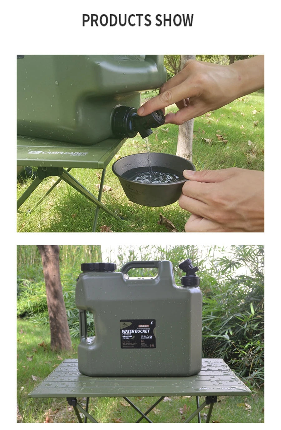 Desert&amp;Fox Wasserbehälter mit Zapfhahn 10L/18L/25L PE Wasserspeicherbehälter Tragbarer grüner Eimer für Camping Wandern Picknick