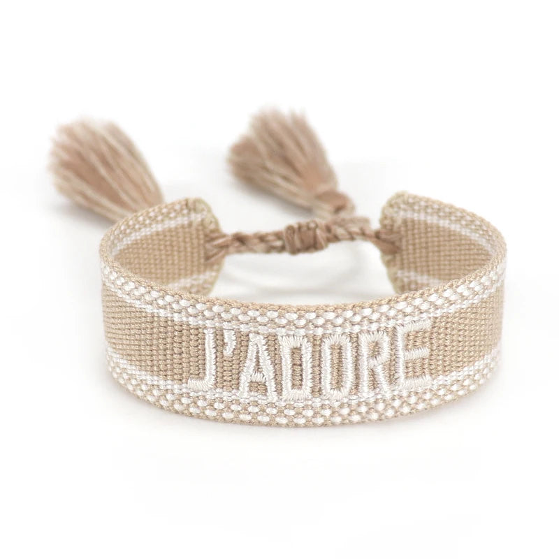 Rhinestone Embroidery Woven Bracelets Adjustable Rope Stackable Bangle For Women