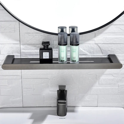 Bathroom Wall Shelf with Rectangle Tempered Glass Stainless Steel Wall Mount Glass Square Shelves Kitchen Organizer Rack Black
