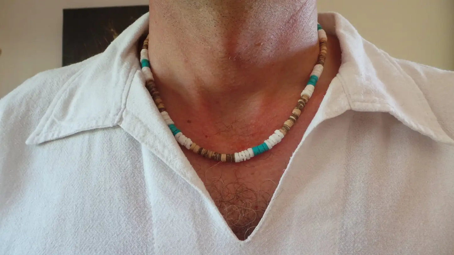 African Necklace Beaded necklace lava stone diffuser necklace Surfer necklace Mens coconut necklace