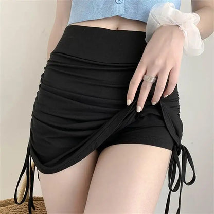 Skirts Female Harajuku Summer Autumn Period Ladies Thread Side Draw String Elastic Sexy Mini Skirts Womens Chic