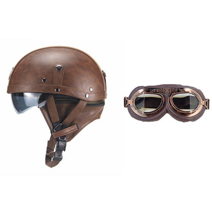 Cross-border Export Retro Personalized Helmet Lens with Label Motorcycle Half Helmet Scooter Cruise Leather Helmet Prince Helmet