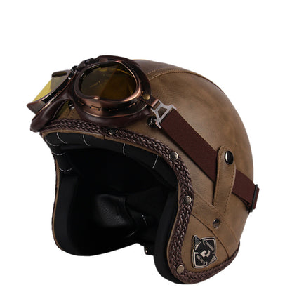 Four Seasons Retro Harley Helmet Leather Electric Vehicle 3/4 Half Helmet Big Turtle King Scooter Motorcycle Helmet