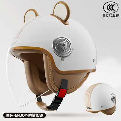 3C Certified Helmet for Women, Electric Vehicle, Men's Motorcycle, All-Season Half Helmet, Winter Warm and Anti-Fog Retro Helmet