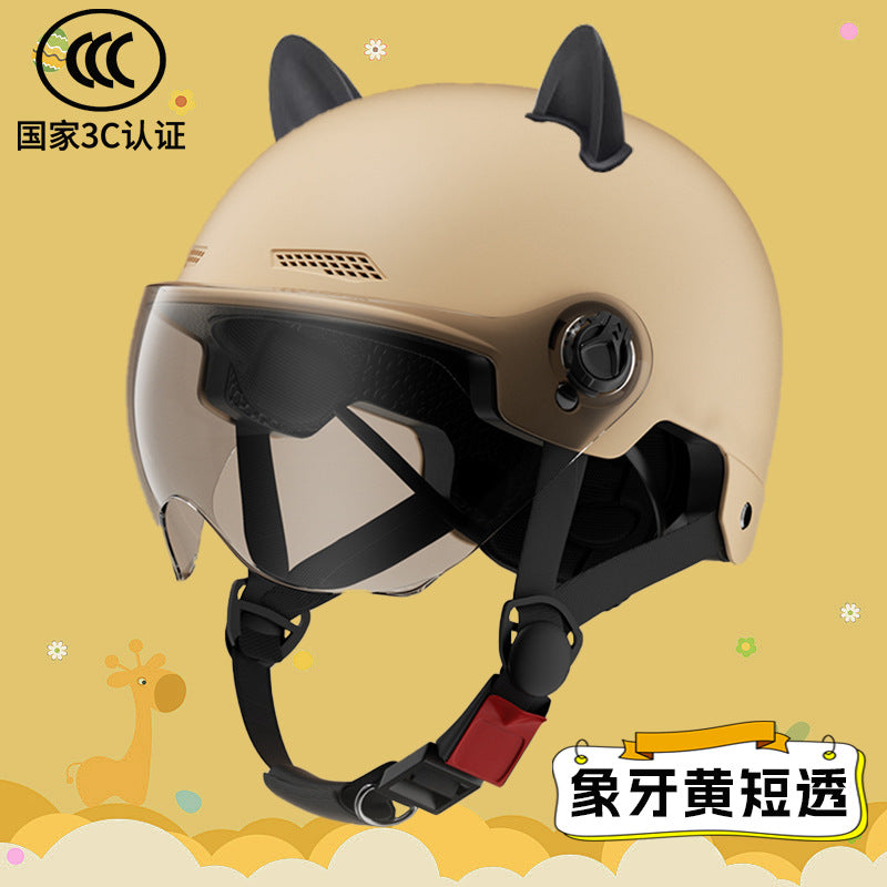 2024 New cat Ears Electric Vehicle Helmet 3c certified Men's and Women's Summer cycling Sunscreen Helmet Ready Direct Supply