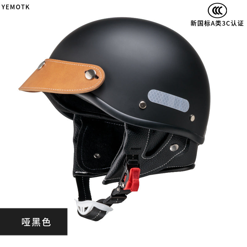 Electric Motorcycle Helmet for Women and Men, Japanese Retro Style, Cruiser Motorcycle Half Helmet, Summer 3C Certified Internet Celebrity Helmet