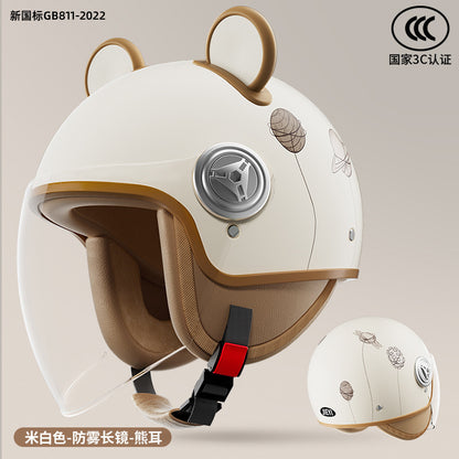3C Certified Helmet for Women, Electric Vehicle, Men's Motorcycle, All-Season Half Helmet, Winter Warm and Anti-Fog Retro Helmet