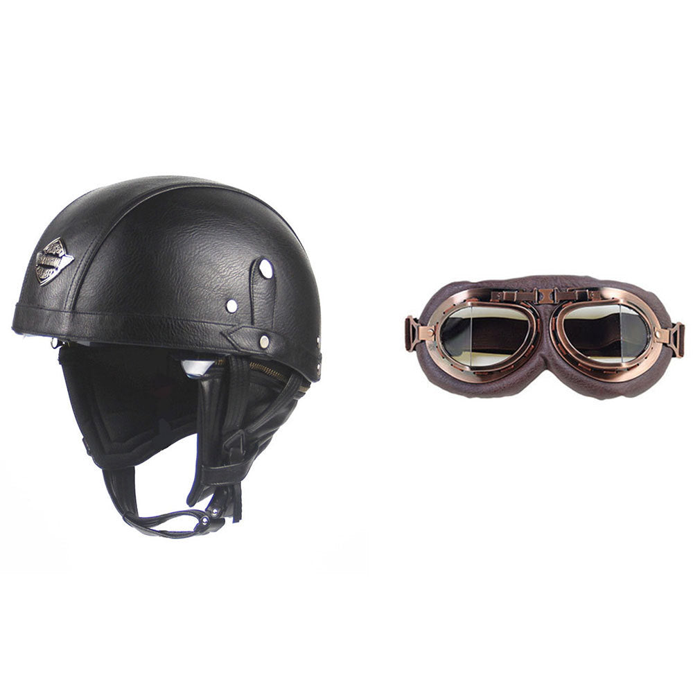Cross-border Export Retro Personalized Helmet Lens with Label Motorcycle Half Helmet Scooter Cruise Leather Helmet Prince Helmet