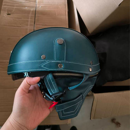 Cross-border Export Retro Personalized Helmet Lens with Label Motorcycle Half Helmet Scooter Cruise Leather Helmet Prince Helmet