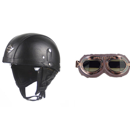 Cross-border Export Retro Personalized Helmet Lens with Label Motorcycle Half Helmet Scooter Cruise Leather Helmet Prince Helmet