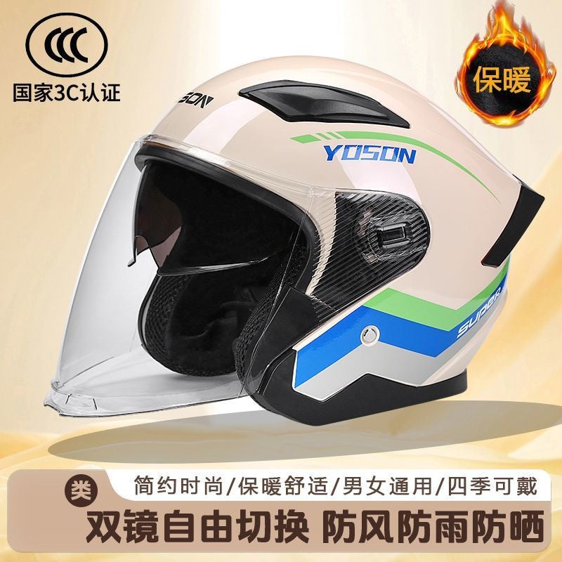 Double-Mirror National Standard Certified Helmet for Electric Vehicles, Unisex Half-Helmet for All Seasons, Safety Helmet for Riding Motorcycles