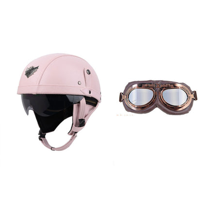 Cross-border Export Retro Personalized Helmet Lens with Label Motorcycle Half Helmet Scooter Cruise Leather Helmet Prince Helmet