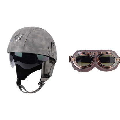 Cross-border Export Retro Personalized Helmet Lens with Label Motorcycle Half Helmet Scooter Cruise Leather Helmet Prince Helmet