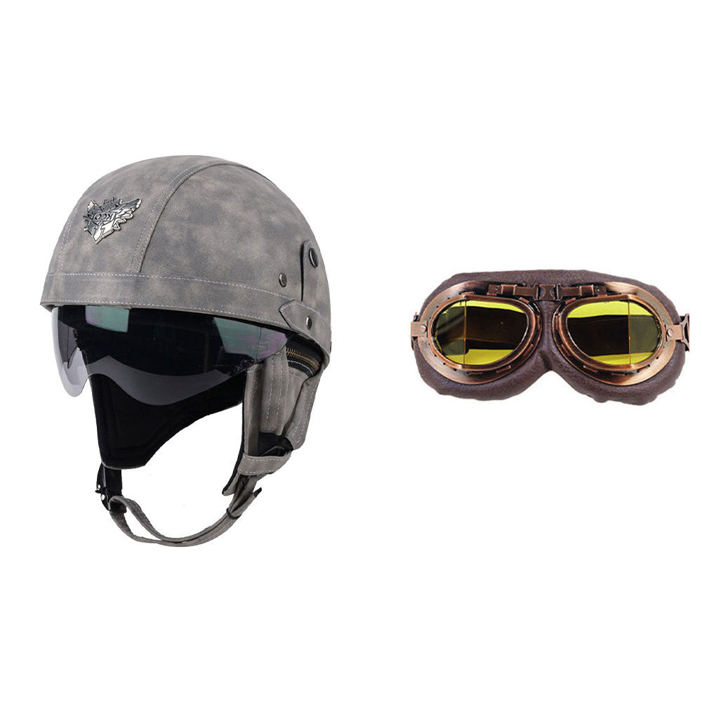 Cross-border Export Retro Personalized Helmet Lens with Label Motorcycle Half Helmet Scooter Cruise Leather Helmet Prince Helmet