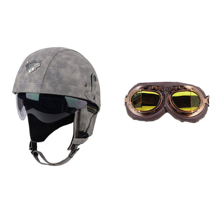 Cross-border Export Retro Personalized Helmet Lens with Label Motorcycle Half Helmet Scooter Cruise Leather Helmet Prince Helmet