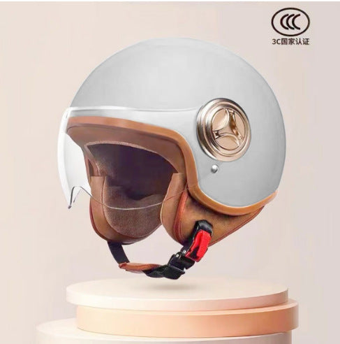 3C Certified Helmet for Women, Electric Vehicle, Men's Motorcycle, All-Season Half Helmet, Winter Warm and Anti-Fog Retro Helmet
