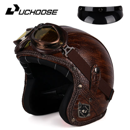 Four Seasons Retro Harley Helmet Leather Electric Vehicle 3/4 Half Helmet Big Turtle King Scooter Motorcycle Helmet