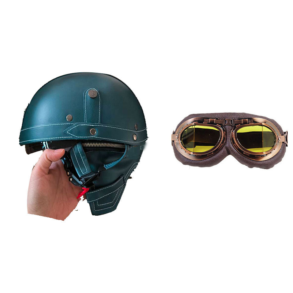 Cross-border Export Retro Personalized Helmet Lens with Label Motorcycle Half Helmet Scooter Cruise Leather Helmet Prince Helmet
