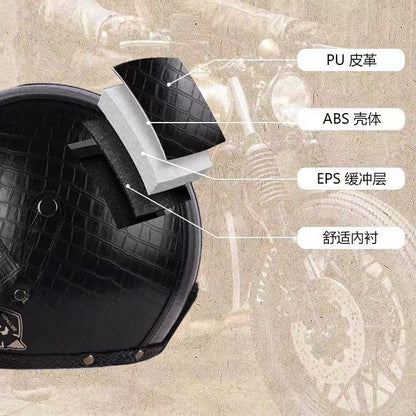 Four Seasons Retro Harley Helmet Leather Electric Vehicle 3/4 Half Helmet Big Turtle King Scooter Motorcycle Helmet