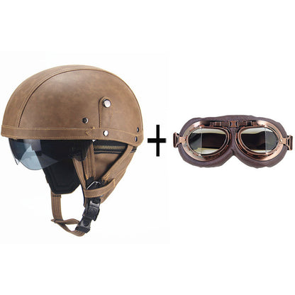 Cross-border Export Retro Personalized Helmet Lens with Label Motorcycle Half Helmet Scooter Cruise Leather Helmet Prince Helmet