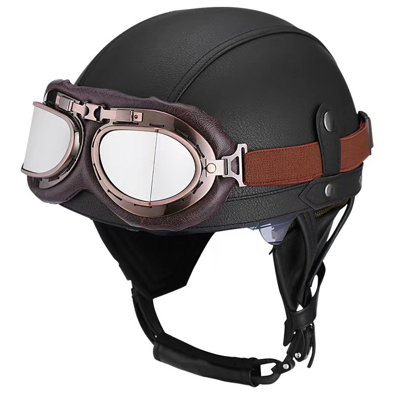 Cross-border Export Retro Personalized Helmet Lens with Label Motorcycle Half Helmet Scooter Cruise Leather Helmet Prince Helmet