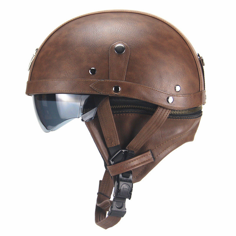 Cross-border Export Retro Personalized Helmet Lens with Label Motorcycle Half Helmet Scooter Cruise Leather Helmet Prince Helmet