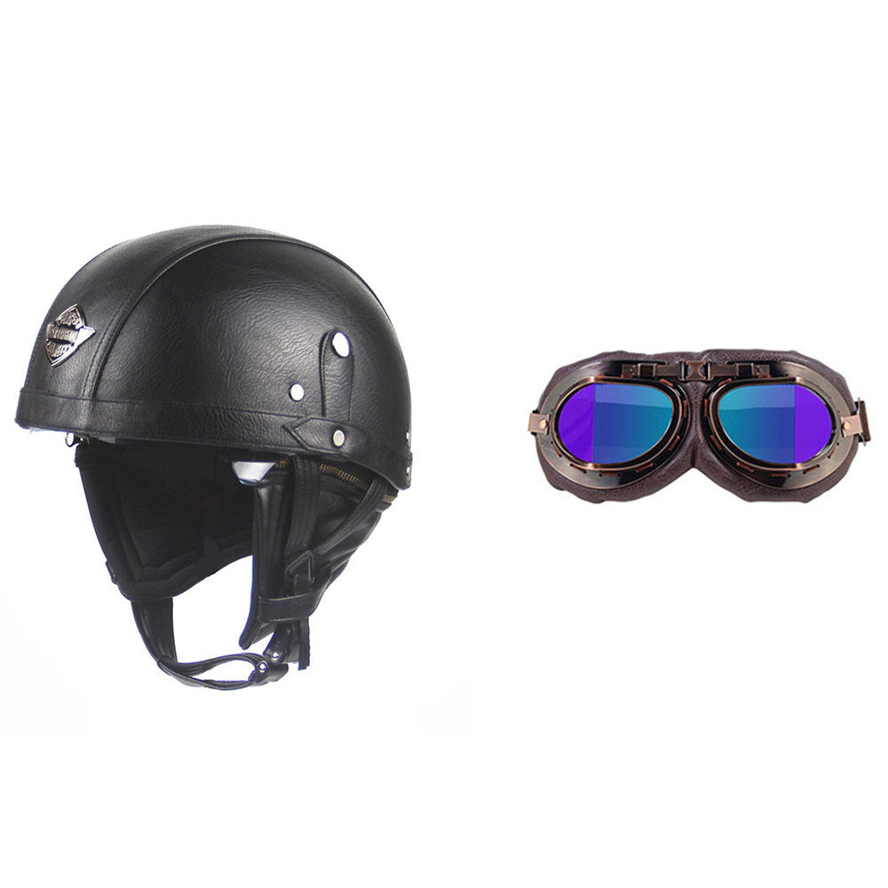 Cross-border Export Retro Personalized Helmet Lens with Label Motorcycle Half Helmet Scooter Cruise Leather Helmet Prince Helmet