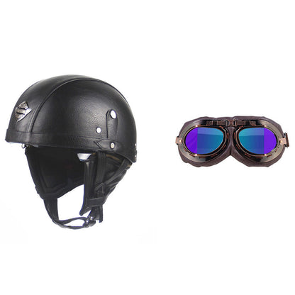 Cross-border Export Retro Personalized Helmet Lens with Label Motorcycle Half Helmet Scooter Cruise Leather Helmet Prince Helmet