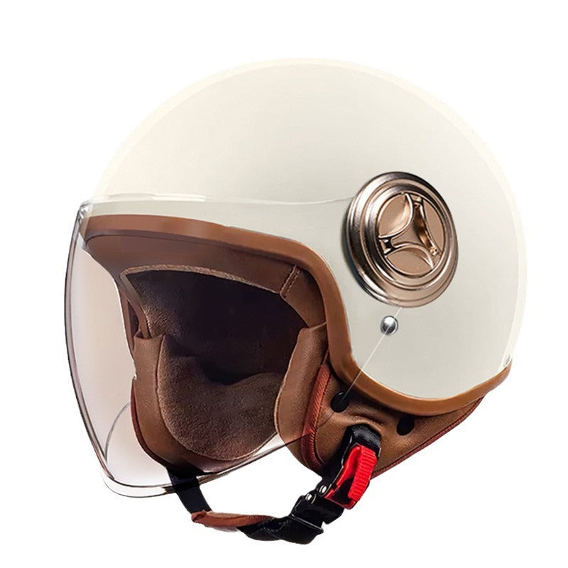 3C Certified Helmet for Women, Electric Vehicle, Men's Motorcycle, All-Season Half Helmet, Winter Warm and Anti-Fog Retro Helmet