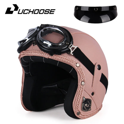 Four Seasons Retro Harley Helmet Leather Electric Vehicle 3/4 Half Helmet Big Turtle King Scooter Motorcycle Helmet