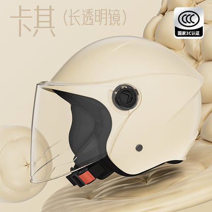 3C Certified Helmet for Women, Electric Vehicle, Men's Motorcycle, All-Season Half Helmet, Winter Warm and Anti-Fog Retro Helmet