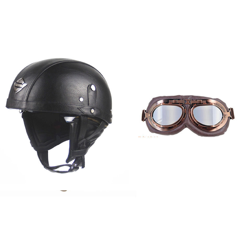 Cross-border Export Retro Personalized Helmet Lens with Label Motorcycle Half Helmet Scooter Cruise Leather Helmet Prince Helmet