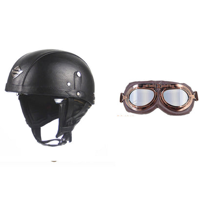 Cross-border Export Retro Personalized Helmet Lens with Label Motorcycle Half Helmet Scooter Cruise Leather Helmet Prince Helmet