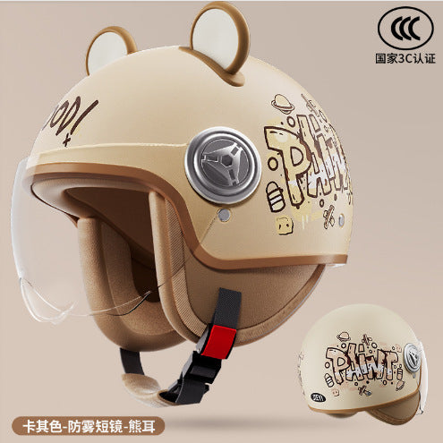 3C Certified Helmet for Women, Electric Vehicle, Men's Motorcycle, All-Season Half Helmet, Winter Warm and Anti-Fog Retro Helmet