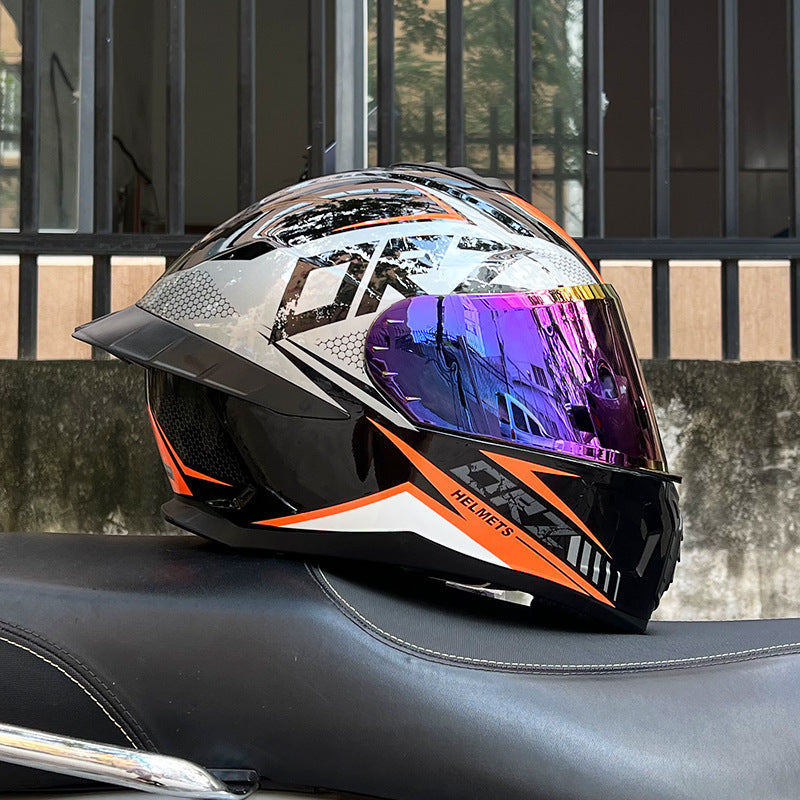 Orz3C Certified Motorcycle Helmet Men's and Women's Dual-Lens Full-Face Helmet Summer Personalized Tail Bluetooth Semi-Full Coverage