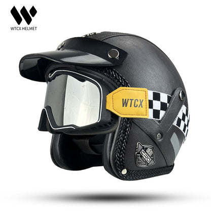 3C Certified Half Helmet Motorcycle Helmet Three-Quarter Style Men's Cruising American Retro Leather Sunshade Riding Protection