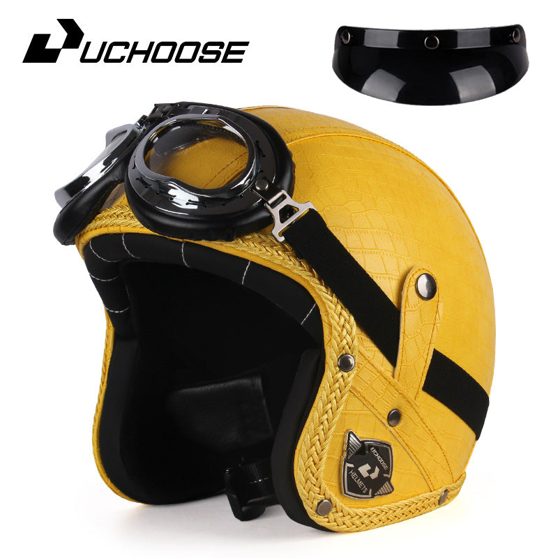 Four Seasons Retro Harley Helmet Leather Electric Vehicle 3/4 Half Helmet Big Turtle King Scooter Motorcycle Helmet
