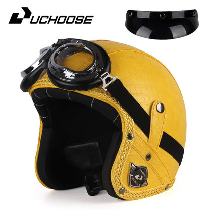 Four Seasons Retro Harley Helmet Leather Electric Vehicle 3/4 Half Helmet Big Turtle King Scooter Motorcycle Helmet
