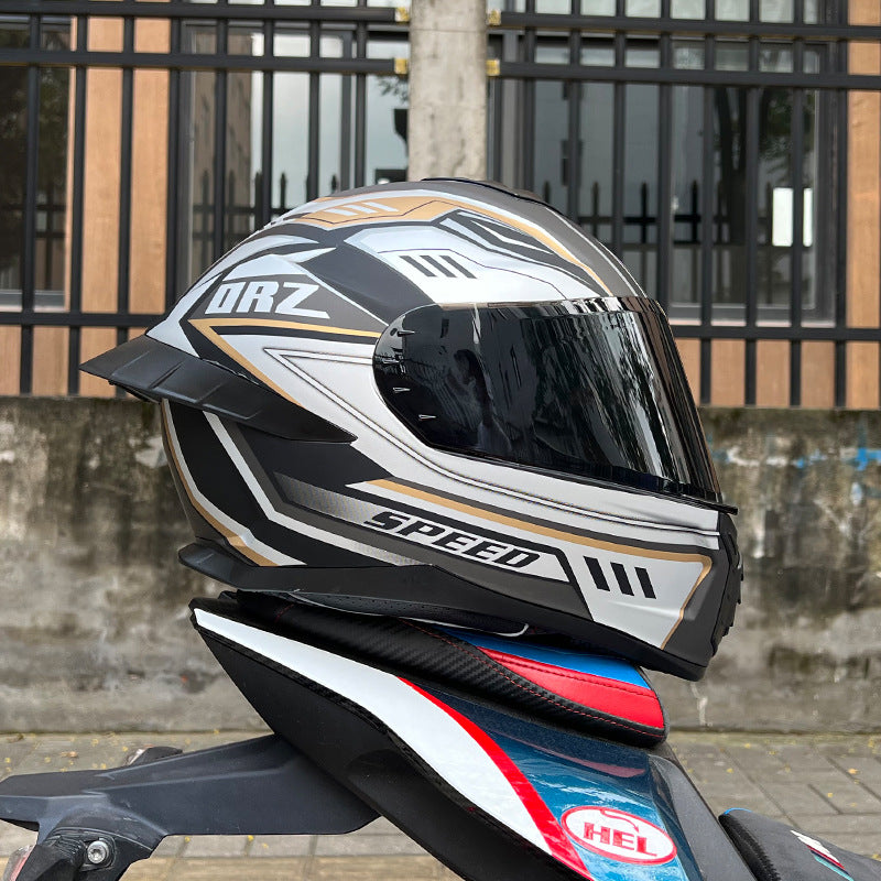 Orz3C Certified Motorcycle Helmet Men's and Women's Dual-Lens Full-Face Helmet Summer Personalized Tail Bluetooth Semi-Full Coverage