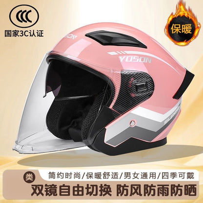 Double-Mirror National Standard Certified Helmet for Electric Vehicles, Unisex Half-Helmet for All Seasons, Safety Helmet for Riding Motorcycles