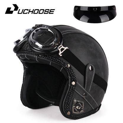 Four Seasons Retro Harley Helmet Leather Electric Vehicle 3/4 Half Helmet Big Turtle King Scooter Motorcycle Helmet